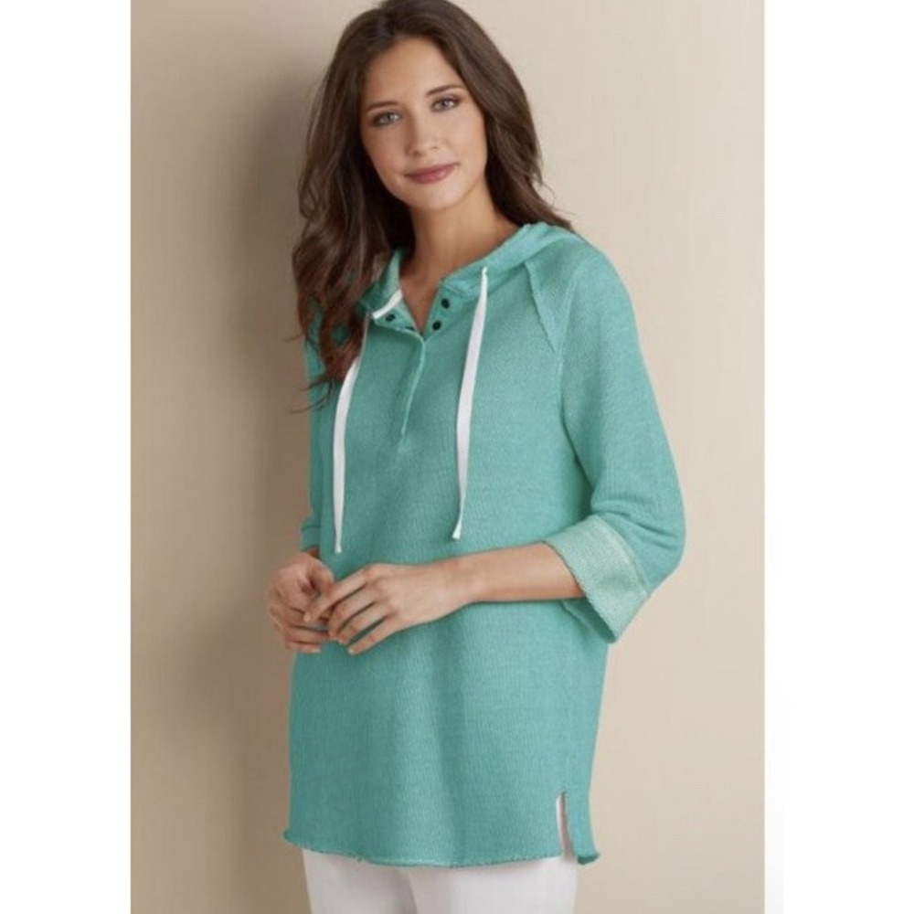Soft Surroundings Turquoise Just Beachy French Terry Hoodie Relaxed Fit XS